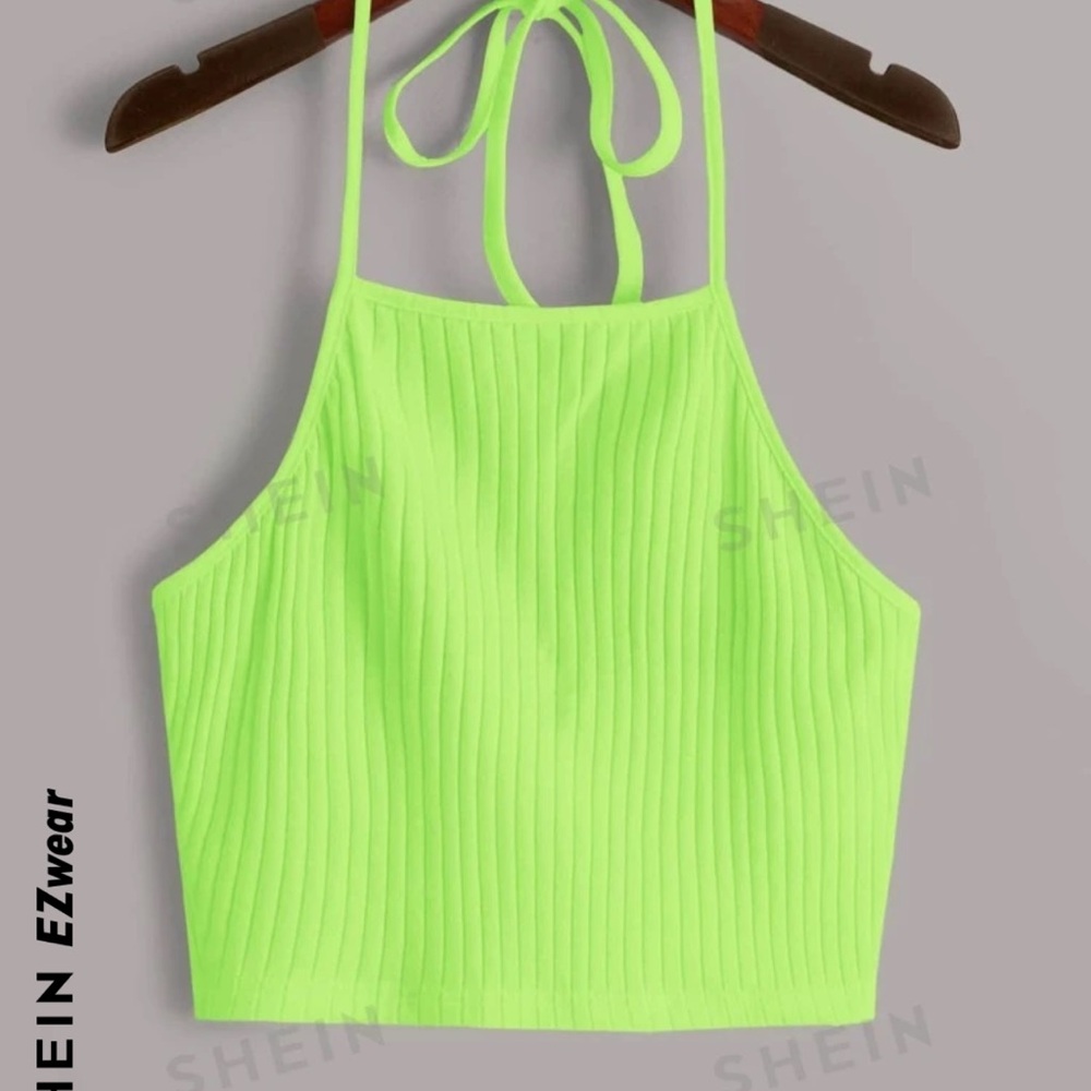 SHEIN EZwear Neon Lime Solid
Rib-knit Halter Top